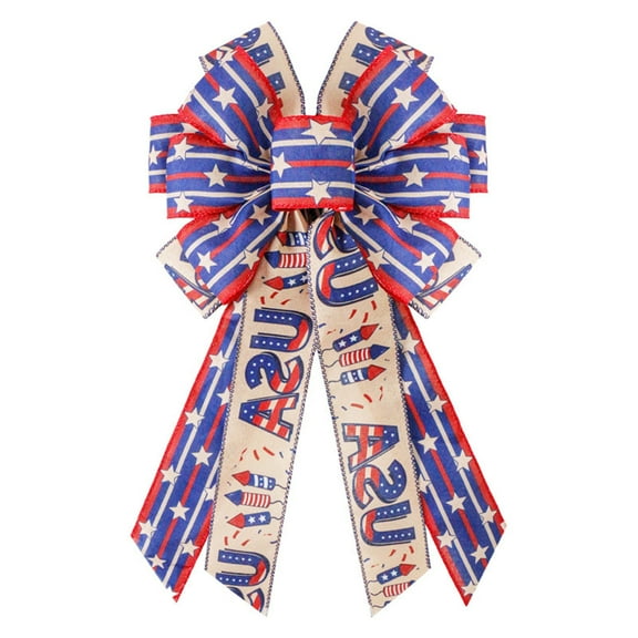 Hwkond Memorial Day Decorations American Independence Day Bow Large Decorative Fourth Of July Collection Ribbon Red White And Blue Accessories on Clearance