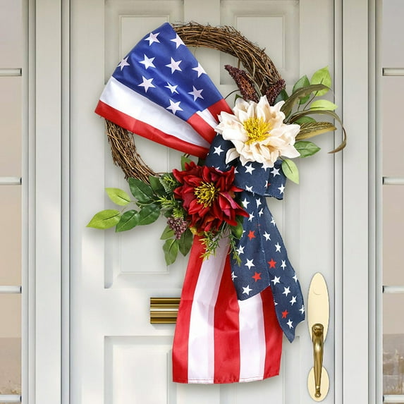 Fourth of July Decorations Wreath, Independence Day Wreath Flower Basket Door Basket Decoration Flower Wreath Door Hanging
