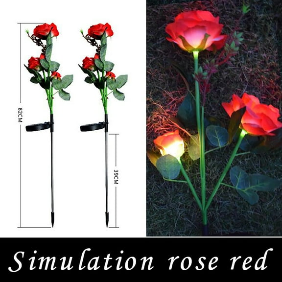 Hwkond Outdoor Artificial Flowers Outdoor Flower Garden Lights With 6 Lighted Heads Solar Artificial Rose Flower