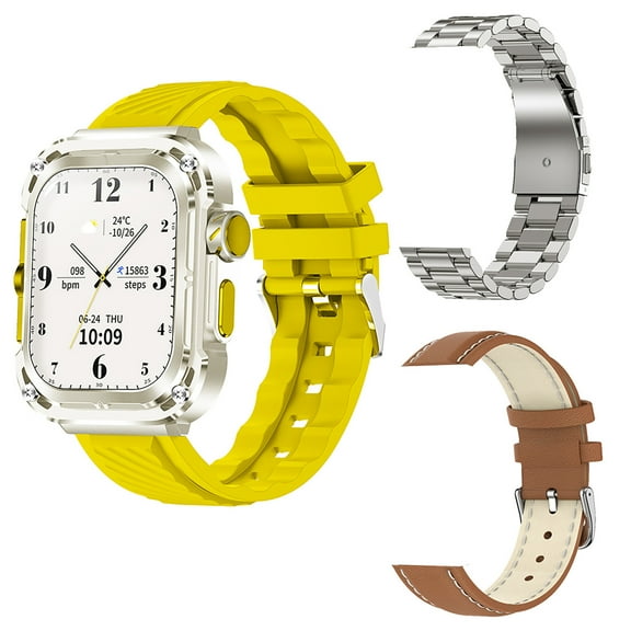 Hwkond Smart Watches Women, Smart Wearable Watch Multifunction HD Rectangular Screen Wireless Magnetic Charging NFC Access Control Motion Record IP68 Watertightness Bluetooth Function(Yellow)