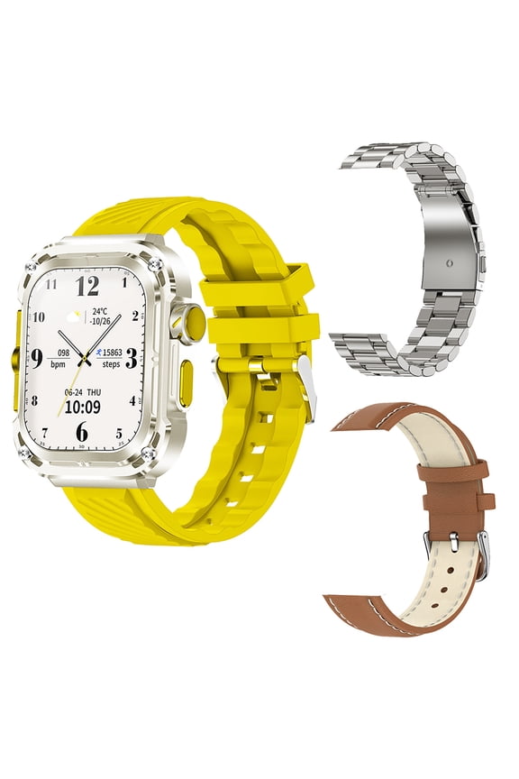 Smart Watches Women, Smart Wearable Watch Multifunction HD Rectangular Screen Wireless Magnetic Charging NFC Access Control Motion Record IP68 Watertightness Bluetooth Function(Yellow)