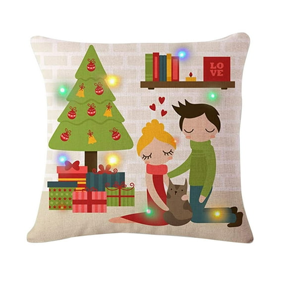 Hwkond Sofa Pillows Covers Christmas Lighting LED Cushion Cover Home Decor Throw Pillowcase Sofa Flashing,(Up to 25% Off)MulticolorD