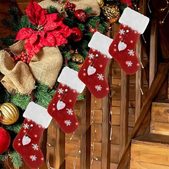 Hwkond Stockings Christmas 18 Inch Unique Red Linen Embroidered Christmas With Lights , Gift Bag Up Christmas 2Pcs on Clearance