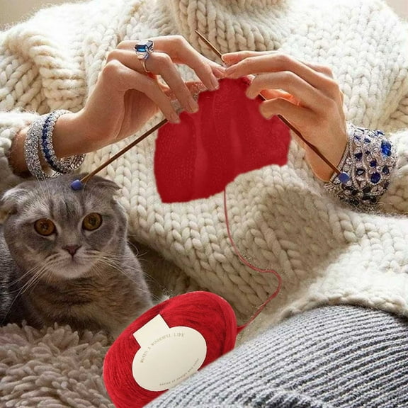 Hwkond Up to 50% off Chenille Yarn Mohair Hand-crocheted kids Yarn Ball Of Fine Wool Scarf Hat Sweater,(Two Red) Under $5