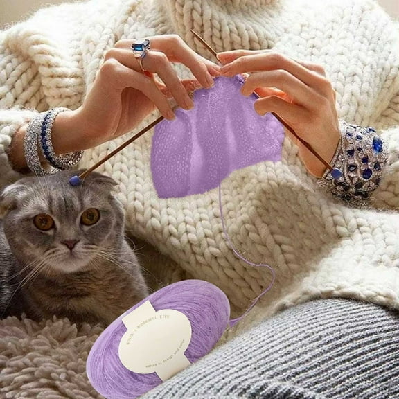 Hwkond Up to 50% off Chenille Yarn Mohair Hand-crocheted kids Yarn Ball Of Fine Wool Scarf Hat Sweater,(light Purple) Under $5