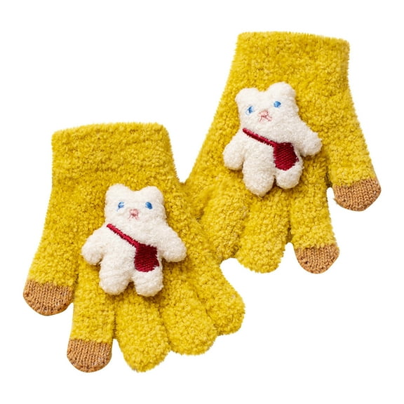 Hwkond Winter Gloves Kids Clearance Childrens Gloves For Winter New Styles For Boys And Girls Bears For Cold Protection And Warmth Childrens Five Finger Yarn Knitted Gloves