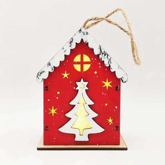 Hwkond Xmas Christmas Decorations Indoor Christmas Wooden Crafts Wooden Glowing Small House Log Cabin Pendant Christmas Tree Window Decoration