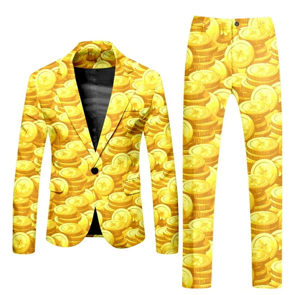 Hwmodou Airport Outfits For Men 2024 Male Long Sleeve Coat And Pants 2PCS Suit Printed Button And Multi Pockets Suit For Holiday Party Events Dressy Business Suits For Man