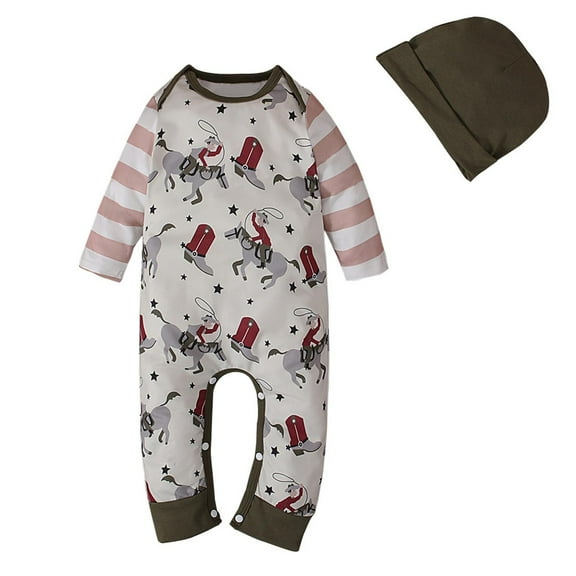 Hwmodou Baby Bodysuits Boys Childrens Farm Pattern Long Sleeved Jumpsuit Hat Two Piece Childrens Suit Fall Winter Baggy Crawl Suit,0-3M