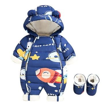 Hwmodou Baby Bodysuits Boys Cotton Blend Kids Romper Hooded Children Warm Snowsuit Down Zipper Coat Jacket Fall Winter Confortable Crawl Suit,3-7M