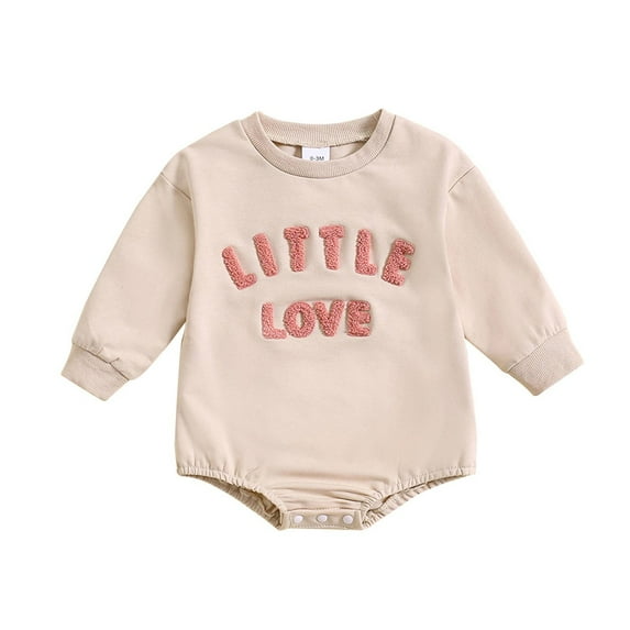 Hwmodou Baby Bodysuits Girls Cotton Blend Long Sleeve Letter Embroider Pullover Romper Sweatshirt Bodysuits Fall Winter Soft Baby Onesies,6-12M