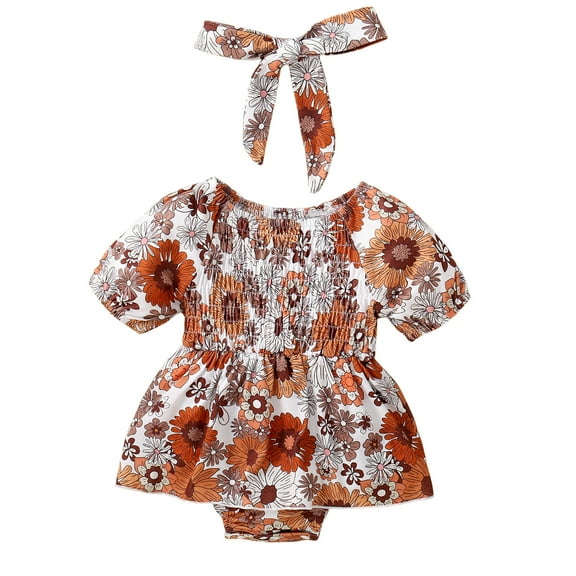 Hwmodou Baby Bodysuits Girls Cotton Blend Infant Pullover Romper Newborn Sweatshirt Bow Headscarf Bodysuits Romper Fall Winter Soft Baby Onesies,9-12M