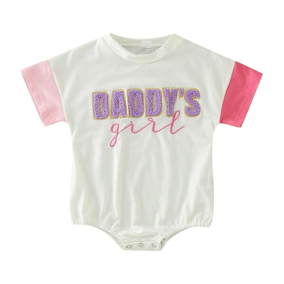 Hwmodou Baby Bodysuits Girls Cotton Blend Short Sleeve Letter Embroider Pullover Romper Sweatshirt Bodysuits Fall Winter Durable Baby Onesies,12-18M
