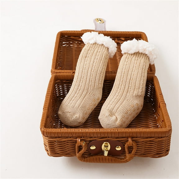 Hwmodou Baby Boy Girl Solid Ankle Crew Socks With Grips Toddler Kids Unisex Lined Warm Thick Socks Fashion Comfy Actice Fit,0M-3Y