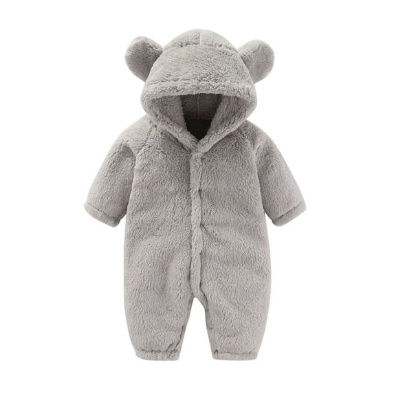Hwmodou Baby Boys Girls Snowsuit Winter Solid Color Bear Warm Hooded Romper Jumpsuit Outfits,0-12M