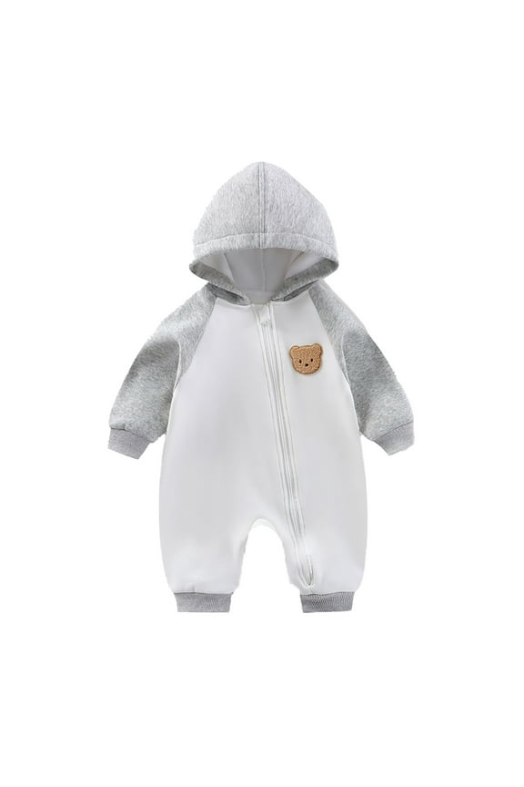 Baby Boys Jumpsuits Newborn Hoodie Wool And Fleece Jumpsuit Bear Long Sleeve Jumpsuit,0-18M
