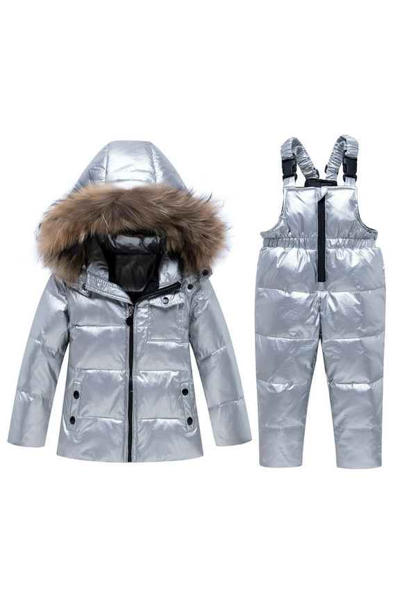Baby Girl 2-Piece Snowsuit Boys Snow Pant Jacket Snowsuit Bib Winter Kids Clothes Coat Set Toddler Clothes,12M-5Y