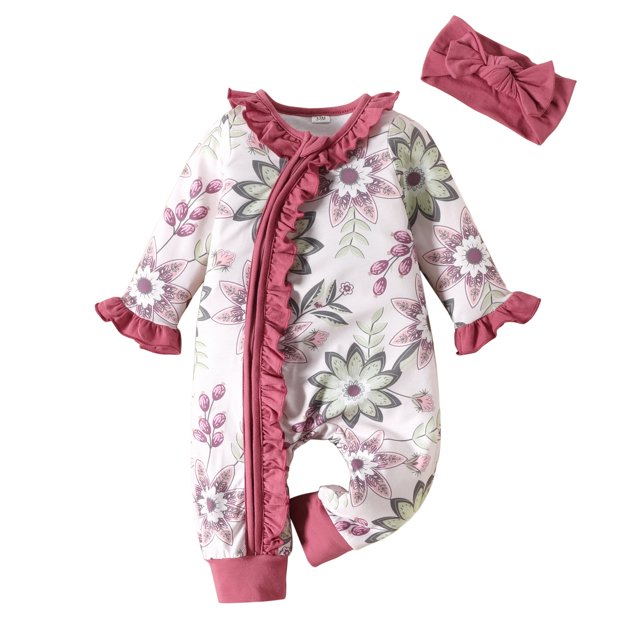 Hwmodou Baby Girls Boys Clothes Outfits Long Sleeve Floral Romper