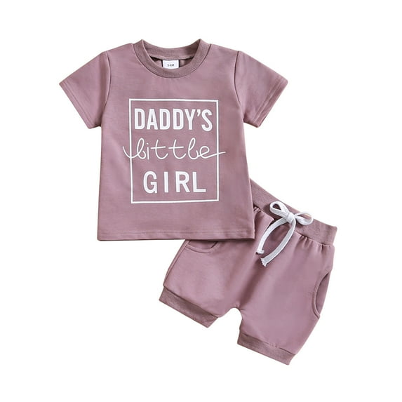 Hwmodou Baby Outfits Girls Summer Short Sleeve Letter Prints Tops And Shorts 2PCS Outfits Clothes Set For Clothes Holiday Vacation Outfit For Child