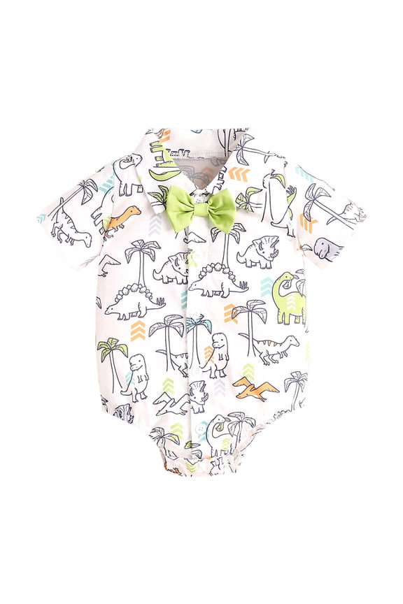 Baby Boys Girls Bodysuits Short Sleeve Turn-Down Collar Cartoon Dinosaur Prints Jumpsuit Baby Boys Girls Cute Comfort And Style Bodysuits,3 -6 Months