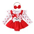 thumbnail image 1 of Hwmodou Baby Print Bodysuits Girls Cotton Blend Long Sleeve Cartoon Print Suspenders Romper Bodysuits Bow Tie Headbands Outfits Fall Winter Durable Baby Onesies,9-12M, 1 of 7