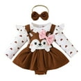 thumbnail image 1 of Hwmodou Baby Print Bodysuits Girls Cotton Blend Long Sleeve Cartoon Print Suspenders Romper Bodysuits Bow Tie Headbands Outfits Fall Winter Durable Baby Onesies,9-12M, 1 of 7