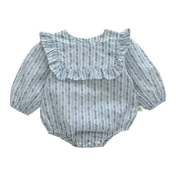 Hwmodou Baby Print Bodysuits Girls Cotton Blend Long Sleeve Floral Print Ruffles Romper Bodysuits Jumpsuit Clothes Fall Winter Confortable Crawl Suit,0-3M
