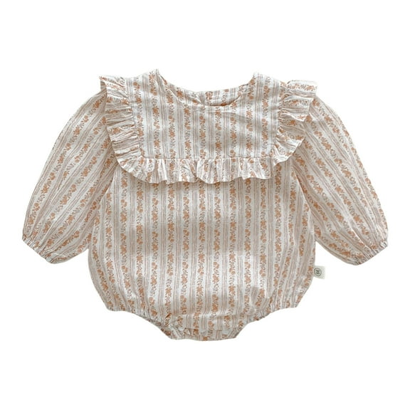 Hwmodou Baby Print Bodysuits Girls Cotton Blend Long Sleeve Floral Print Ruffles Romper Bodysuits Jumpsuit Clothes Fall Winter Confortable Crawl Suit,0-3M