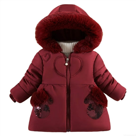 Hwmodou Baby Snowsuit Winter Coat Sequined Gloves Hooded Warm Down Jacket Stylish Winter Coat 1 To 6 Toddler Girl Clothes,6M-4Y