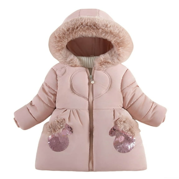 Hwmodou Baby Snowsuit Winter Coat Sequined Gloves Hooded Warm Down Jacket Stylish Winter Coat 1 To 6 Toddler Girl Clothes,6M-4Y