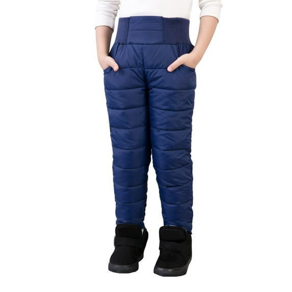 Hwmodou Boys Snow Pants Solid Color High Waits Snow Puffer Pant Thick Warm Pants Activewear Clothes Snow Wear Outfits Winter Pants for Kids,2-9Y