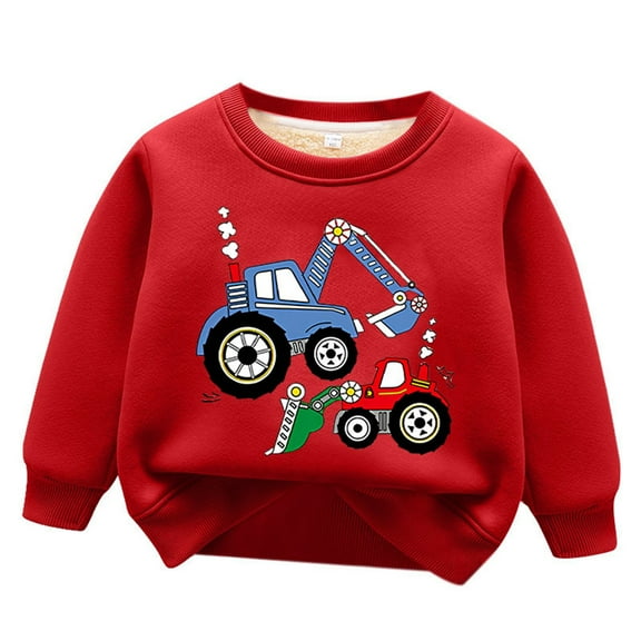 Hwmodou Boys Sweatshirts Child Lined Round Neck Sweatshirt Thickened Warm Top Thermal Trendy Simple Fit Top,2-12Y
