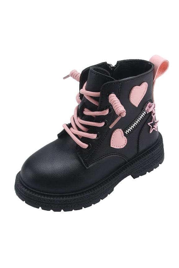 Children'S Winter Leather Lace Up Stylish Color Matching Side Zipper Boots