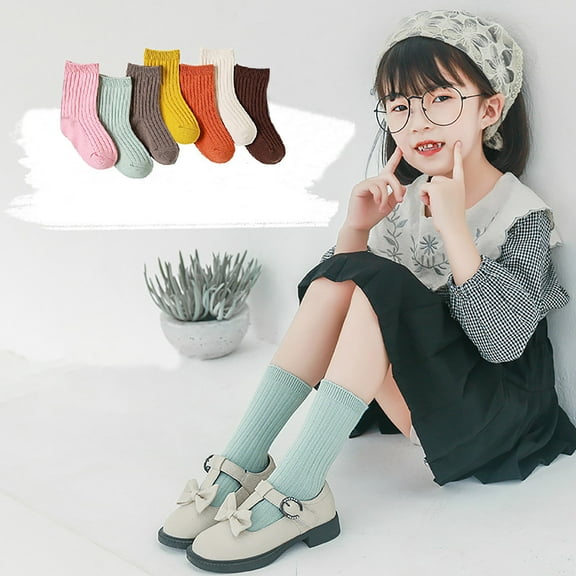 Hwmodou Childrens Socks Candy Colored Double Needle Baby Mid Calf Socks Fashionable Childrens Solid Color Socks Fashion Comfy Actice Fit,12M-12Y