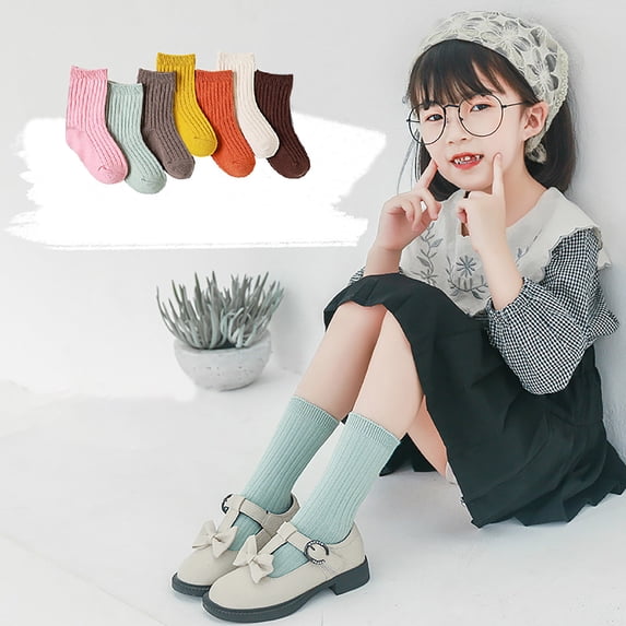 Hwmodou Childrens Socks Candy Colored Double Needle Baby Mid Calf Socks Fashionable Childrens Solid Color Socks Fashion Comfy Actice Fit,12M-12Y