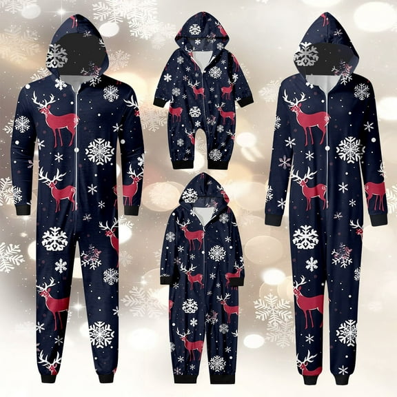 Hwmodou Christmas Family Matching Pajamas Set Cozy Homewear Cute Snowflake Reindeer Print Hooded Loungewear6 For Adults Kids Xmas Sleepwear Set