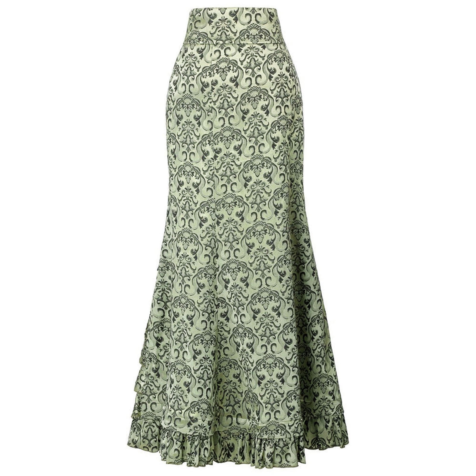 Hwmodou Denim Skirts Women Style Fishtail Skirt Women Long Retro Ruffle ...