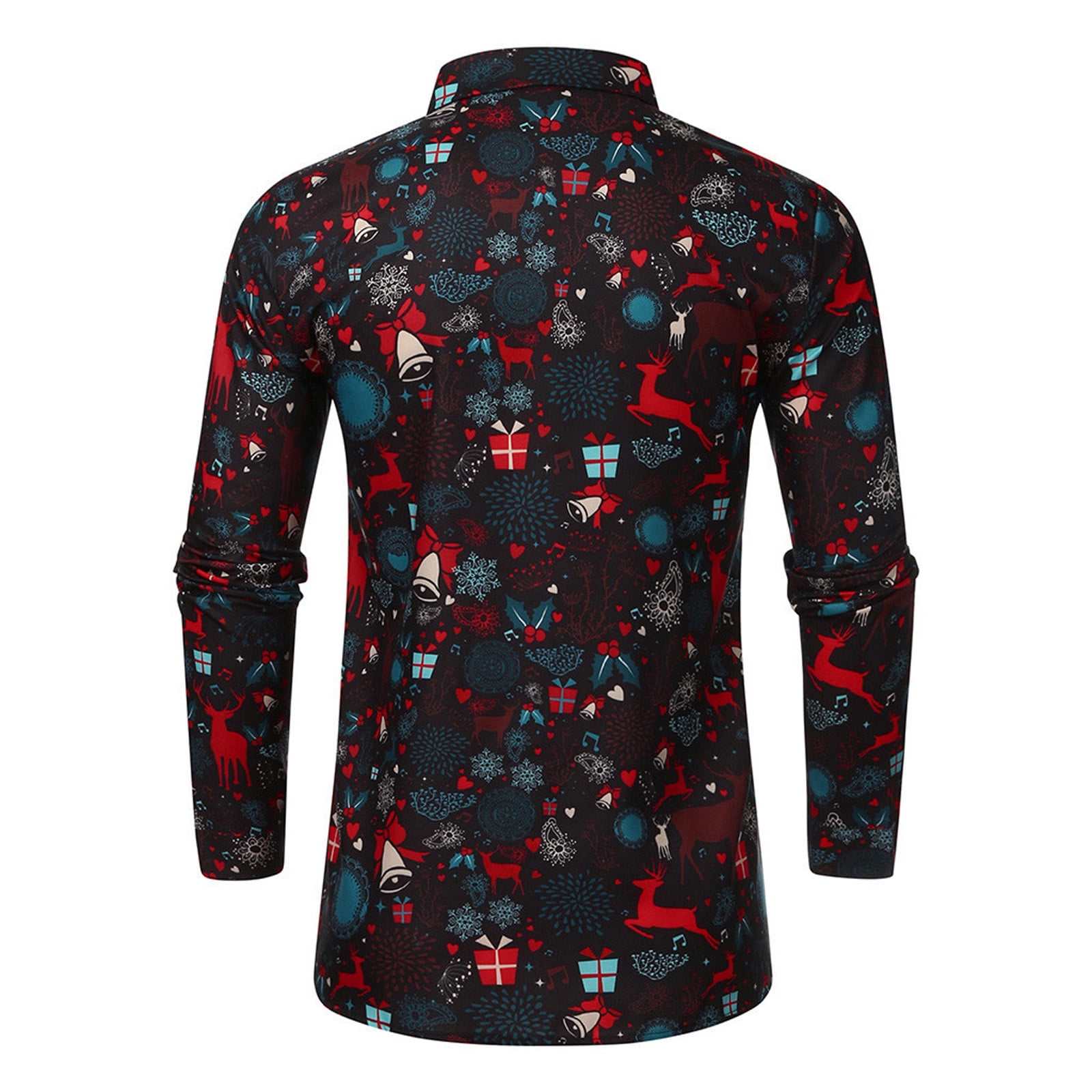 Hwmodou Fashion Men Shirts Spring Fall Casual Christmas Printed Long
