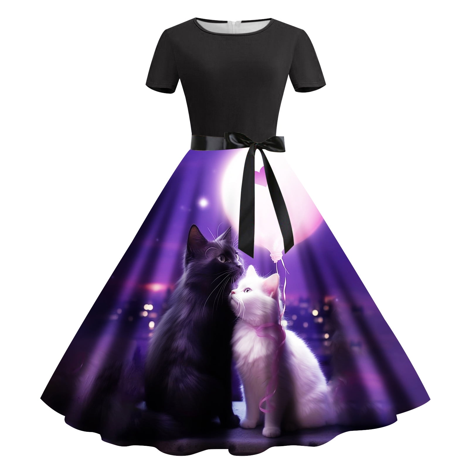 Wxolcjlv Summer Dresses Women 2024 Womens Fashion Valentines Day Cat Print  Round Neck Short Sleeve Retro Casual Dress One 1920S Dresses For Woman -  Walmart.com