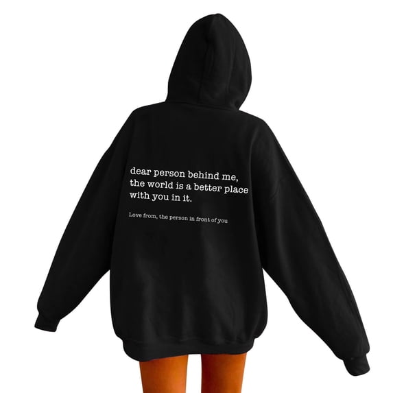 Hwmodou Female Hoodies Sweatshirts Letter Printed Long Sleeve Clothes Word Graphic Fashion Vintage Trendy Kawaii Preppy Tops Daily School Sweatshirt For Woman