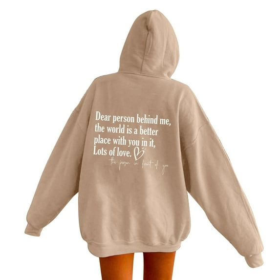 Hwmodou Female Hoodies Sweatshirts Letter Printed Long Sleeve Clothes Word Graphic Vintage Trendy Kawaii Preppy Tops Daily School Sweatshirt For Woman