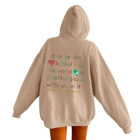 Hwmodou Female Hoodies Sweatshirts Letter Printed Long Sleeve Clothes Word Graphic Vintage Trendy Kawaii Preppy Tops Daily School Sweatshirt For Woman