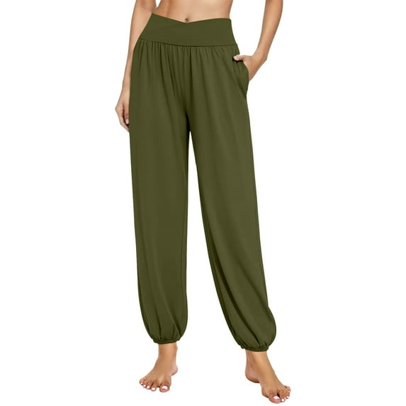 Hwmodou Female Pants Solid Color High Waisted Straight Leg Harem With Pockets Pajamas Casual Loose Sweat Slacks Dailywear Gym Trousers For Woman