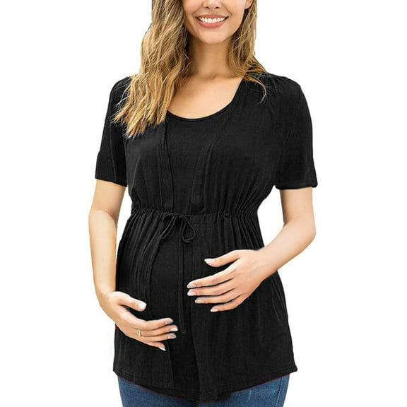Hwmodou Female Pregnant T-Shirts For Breastfeeding Color Solid Short Tops T Women Shirt Sleeve Blouse Pregnancy Clothes T-Shirt For Woman