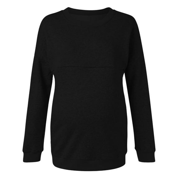 Hwmodou Female Pregnant T-Shirts Womens Maternity Regular Soild Hem Casual Long Sleeve Top Zipper Hoodie Breastfeeding Top Pregnancy Clothes T-Shirt For Woman