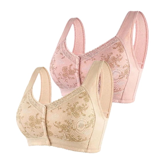 Hwmodou Female Push Up Bra 2PCS Women'S Comfortable Large Size Front Open Button Middle And Old Age Gathering No Steel Ring Comfortable And Wireless Bras With Support And Lift For Woman Loose Bras
