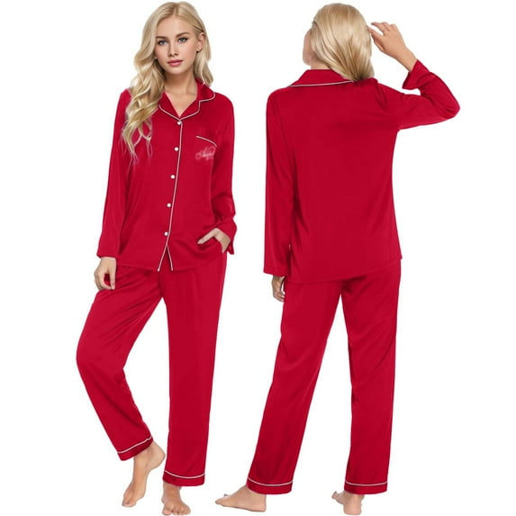 Hwmodou Female Sleepwears Valentine's Day Love Heart Cute Printed Solid Nightwear Soft Silky Long Sleeve Night Gown Set For Couples Silk For Comfortable Homwear Nightgown For Woman