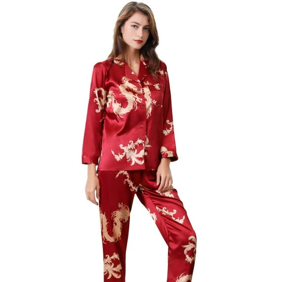 Hwmodou Female Sleepwears Valentine's Day Love Heart Printed Solid Nightwear Satin Couples Nightwear Set V Neck Soft And Fabric For All Day Comfort And Relaxation Plus Size Pajamas Gift For Woman