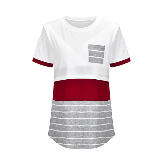 Hwmodou Female Tshirts Pregnant Striped Women Short Top T-shirt Breastfeeding Maternity Sleeve Blouse Woman Classic Pregnancy Clothes