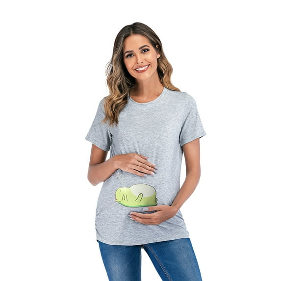 Hwmodou Female Tshirts Pregnant Womens Maternity Irregular Soild Color Tee Short Sleeve Crew Neck Basic T Shirt Top Dailywear Pregnancy Clothes For Woman